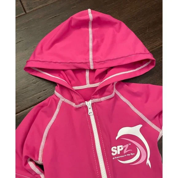 Sun Skinz Toddler Pink Hooded One-Piece Swim Swimsuit UPF 50+ Long Sleeve 2 2T